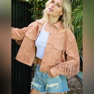 Blank NYC tan Faux Suede Fringe Jacket